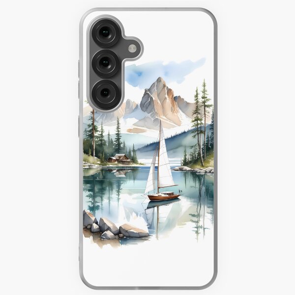 Item preview, Alpine lake with sailboat and forest designed and sold by BikeRelaxStudio.