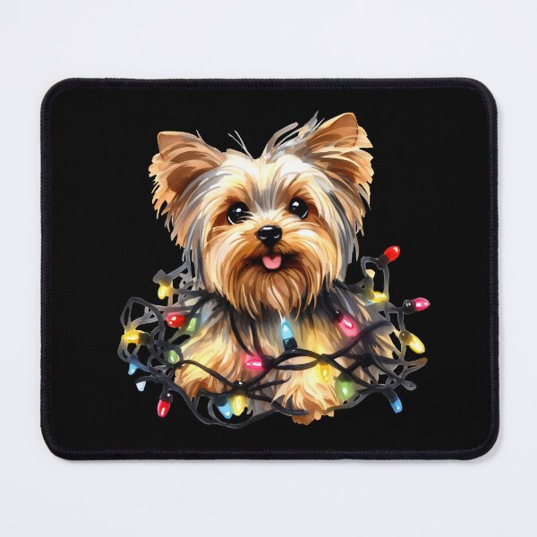 Item preview, Cute Yorkie puppy tangled up in Christmas lights. designed and sold by shirtsmugslife.