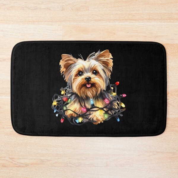 Item preview, Cute Yorkie puppy tangled up in Christmas lights. designed and sold by shirtsmugslife.