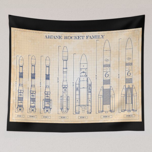 Item preview, Ariane Rocket Family (Old Blue Grid Blueprint) designed and sold by BGALAXY.