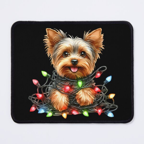 Item preview, Cute Yorkie puppy tangled up in Christmas lights. designed and sold by shirtsmugslife.