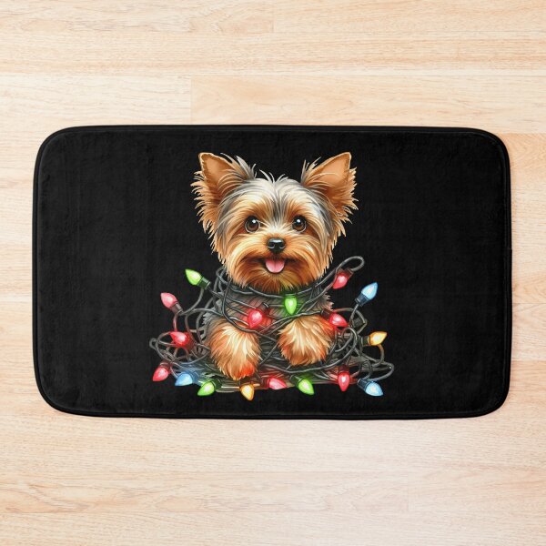 Item preview, Cute Yorkie puppy tangled up in Christmas lights. designed and sold by shirtsmugslife.