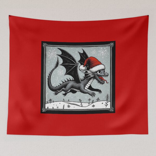 Item preview, Illustration of a happy Dragon in Santa Hat designed and sold by PickledjoArt.