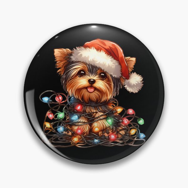 Item preview, Cute Yorkie puppy with Santa hat tangled up in Christmas lights. designed and sold by shirtsmugslife.