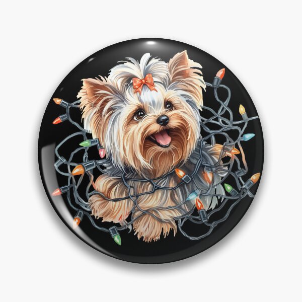 Item preview, Cute Yorkie with ribbon in hair tangled up in Christmas lights. designed and sold by shirtsmugslife.
