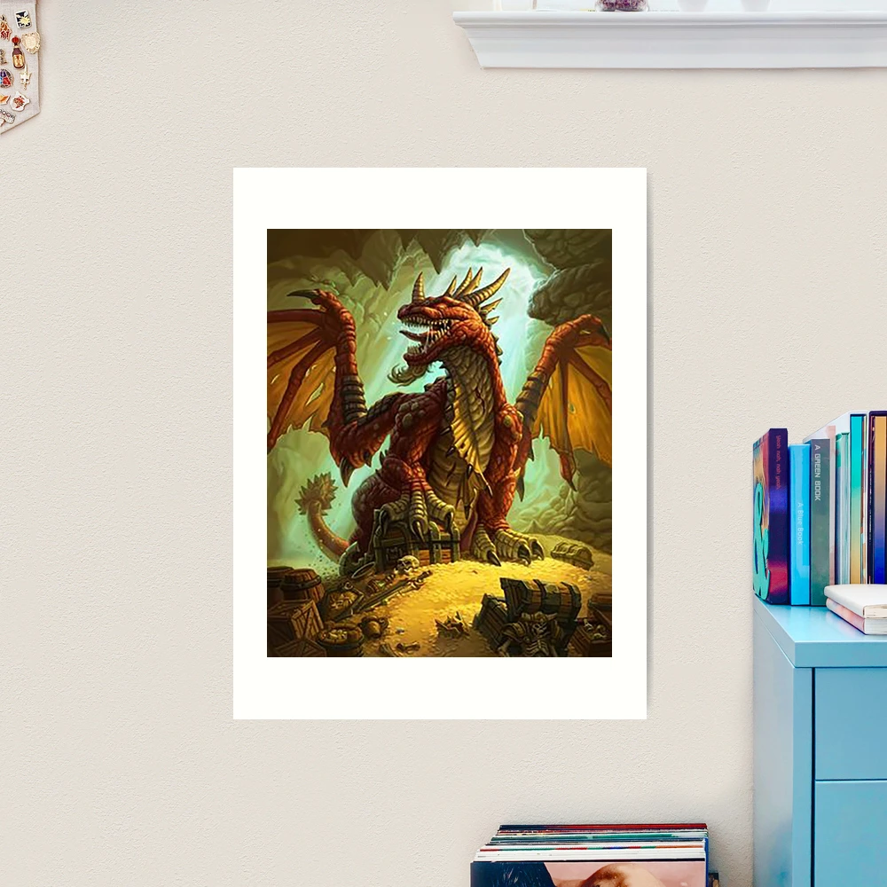Cool Dragon Protecting Treasure chest Art Print for Sale by leen12