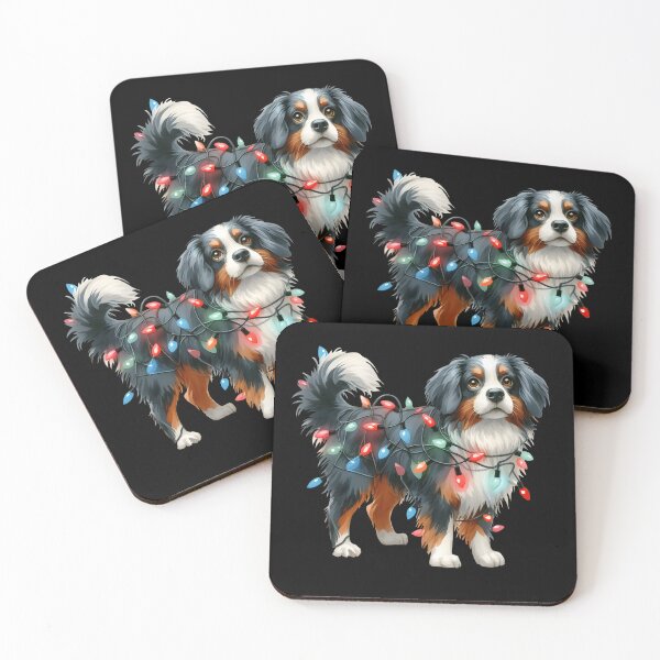 Item preview, Cute Australian Shepherd tangled up in Christmas lights designed and sold by shirtsmugslife.