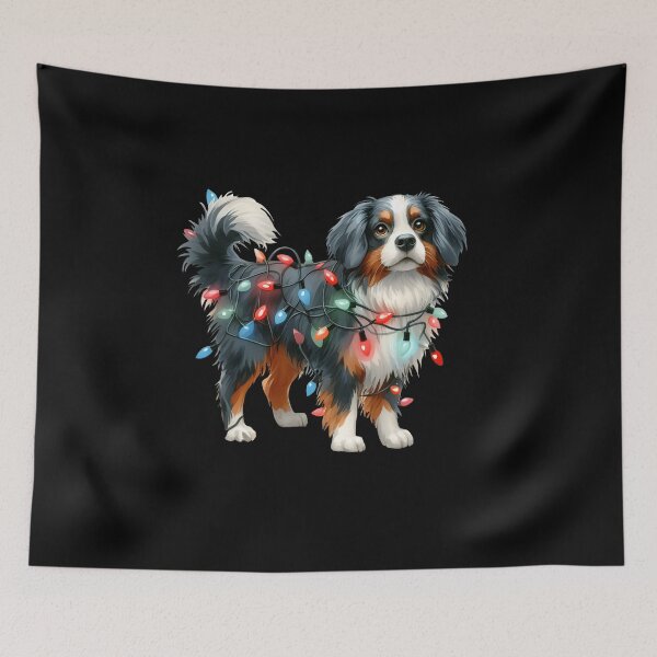 Item preview, Cute Australian Shepherd tangled up in Christmas lights designed and sold by shirtsmugslife.