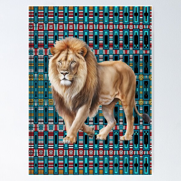 Aperçu de l'œuvre Fond africain coloré avec lion - où la nature sauvage colorée rencontre la fierté royale." créée et vendue par MysticOzzy.