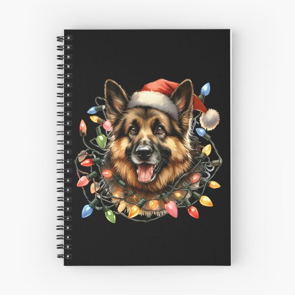 Item preview, Cute German Shepherd with Santa hat tangled up in Christmas lights. designed and sold by shirtsmugslife.