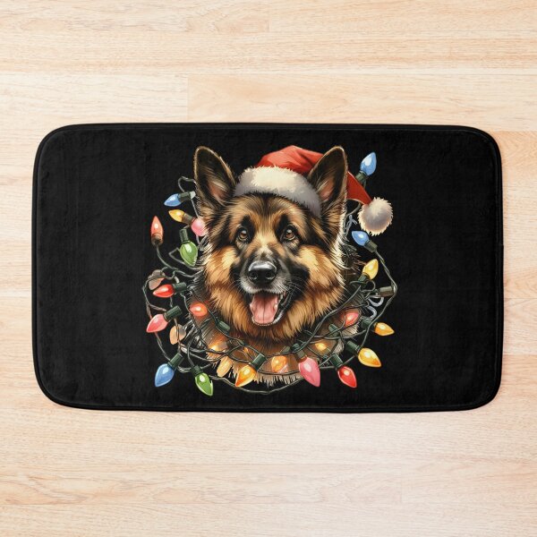 Item preview, Cute German Shepherd with Santa hat tangled up in Christmas lights. designed and sold by shirtsmugslife.