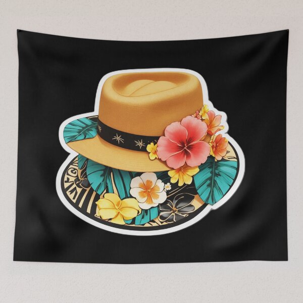 Artikelvorschau, Retro Fedora Hut mit Hawaii Orchideen Strand Outfit entworfen und verkauft von NautiChic.