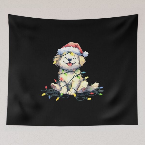 Item preview, Cute cartoon dog with Santa hat tangled up in Christmas lights designed and sold by shirtsmugslife.
