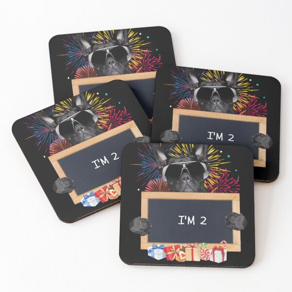 Item preview, A black dog wearing glasses holds a chalkboard with "I'M 2"  designed and sold by attakorn.