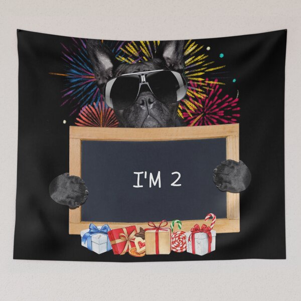 Item preview, A black dog wearing glasses holds a chalkboard with "I'M 2"  designed and sold by attakorn.