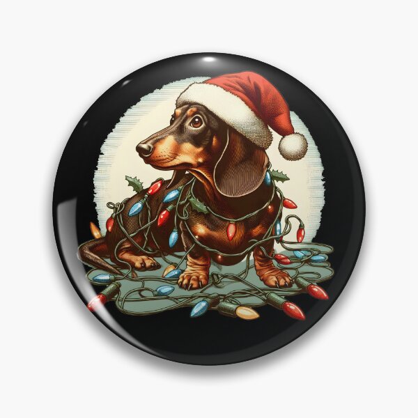 Item preview, Cute Dachshund wearing a Santa hat tangled up in Christmas lights designed and sold by shirtsmugslife.