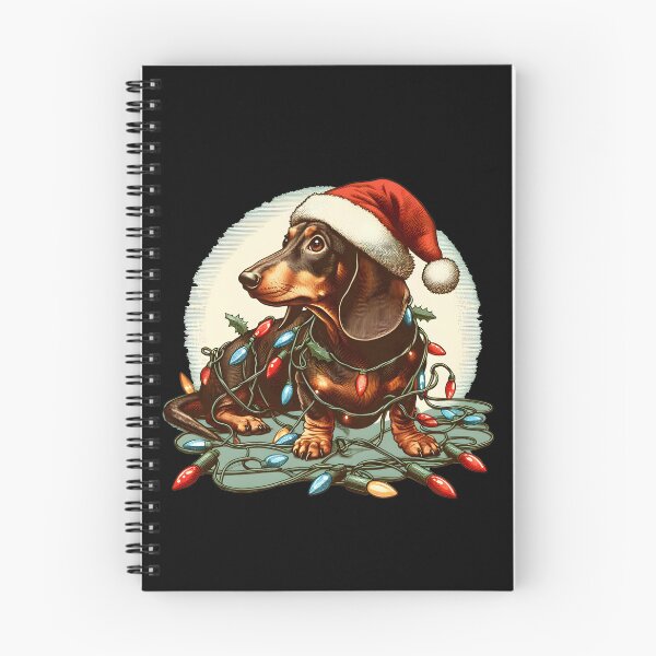 Item preview, Cute Dachshund wearing a Santa hat tangled up in Christmas lights designed and sold by shirtsmugslife.