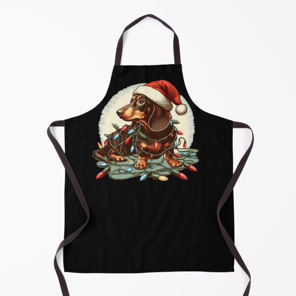 Item preview, Cute Dachshund wearing a Santa hat tangled up in Christmas lights designed and sold by shirtsmugslife.