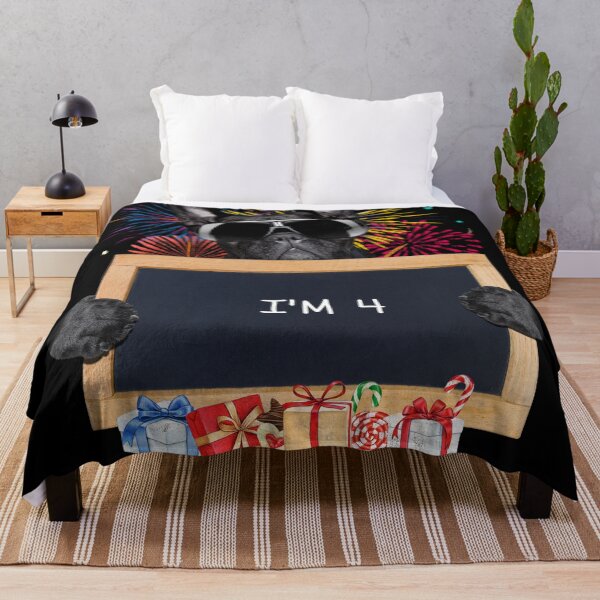 Item preview, A black dog wearing glasses holds a chalkboard with "I'M 4" designed and sold by attakorn.