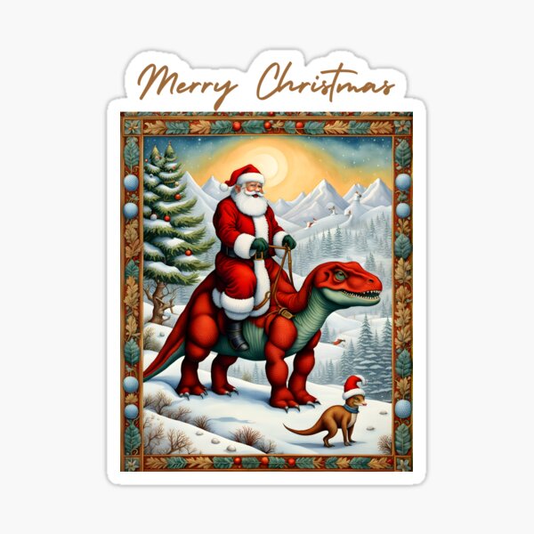 Vista previa del artículo con la obra «Camiseta navideña de Papá Noel montando un dinosaurio», diseñado y vendido por GorinART.