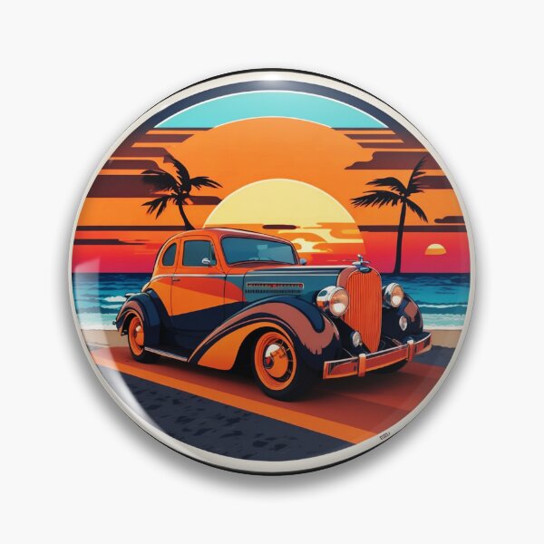 Item preview, Classical Car with Palm Tree on a Beach at Sunset designed and sold by NautiChic.
