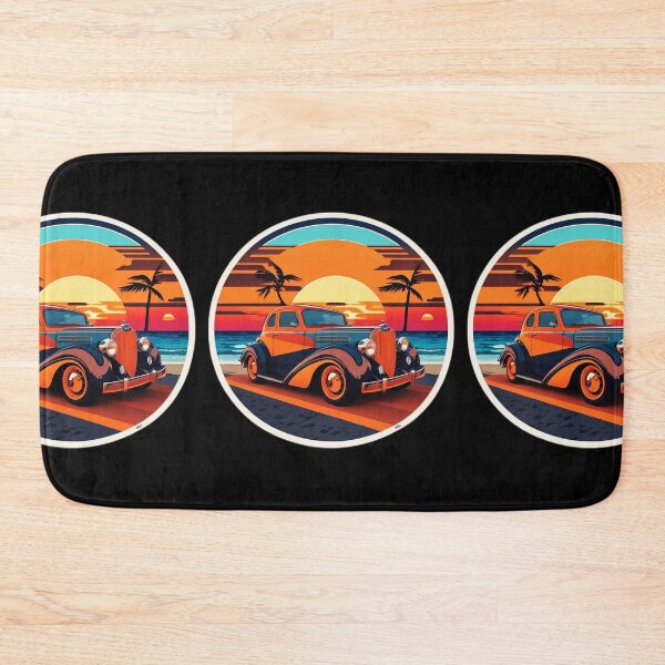 Item preview, Classical Car with Palm Tree on a Beach at Sunset designed and sold by NautiChic.