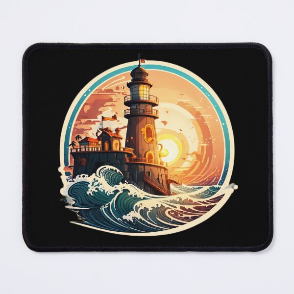 Item preview, Pirate Lighthouse at Sunset with Ocean Waves designed and sold by NautiChic.