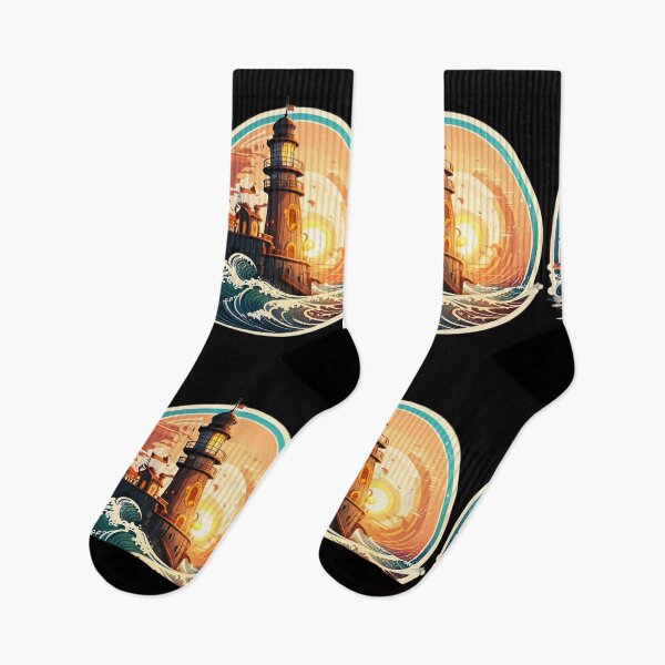 Item preview, Pirate Lighthouse at Sunset with Ocean Waves designed and sold by NautiChic.