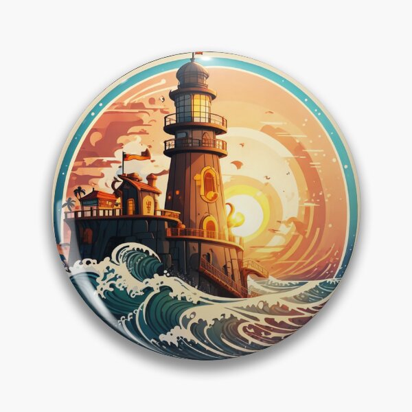 Item preview, Pirate Lighthouse at Sunset with Ocean Waves designed and sold by NautiChic.
