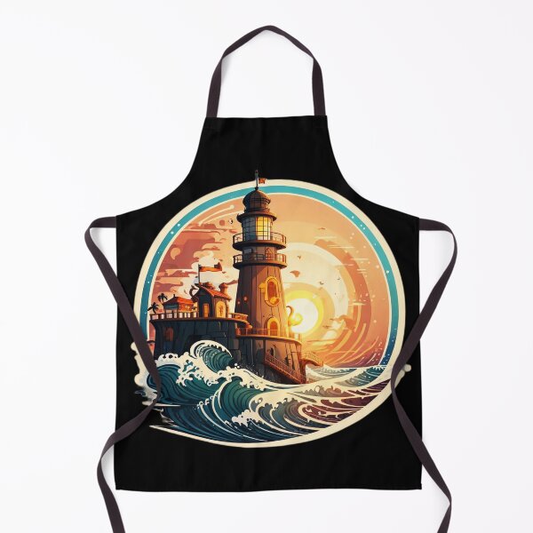 Item preview, Pirate Lighthouse at Sunset with Ocean Waves designed and sold by NautiChic.