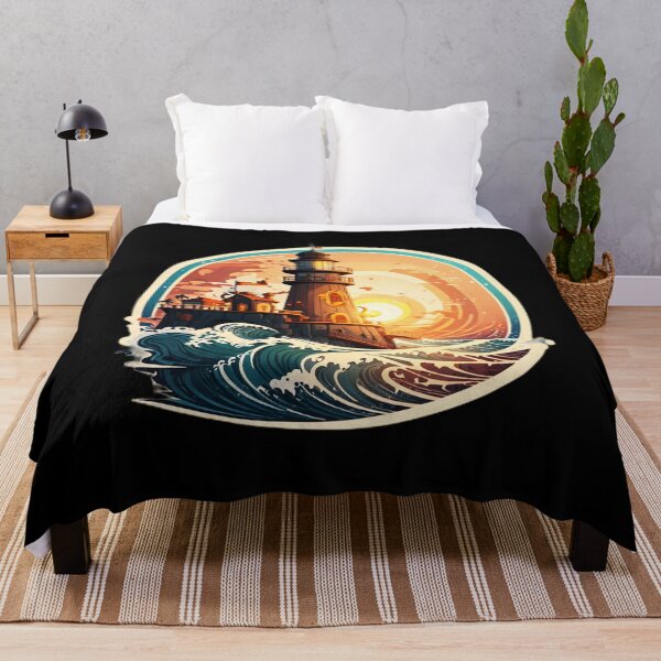 Item preview, Pirate Lighthouse at Sunset with Ocean Waves designed and sold by NautiChic.