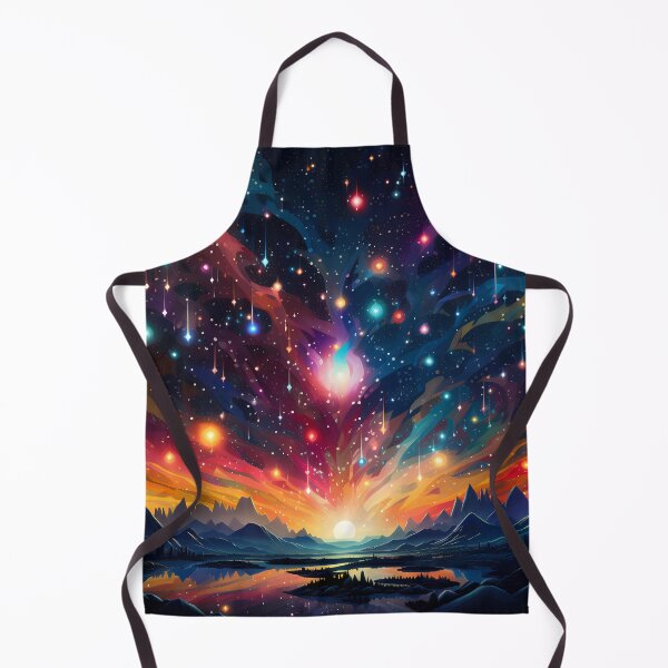 Item preview, Colorful stars on night sky with sunset over mountains and lakes designed and sold by CiniAi.