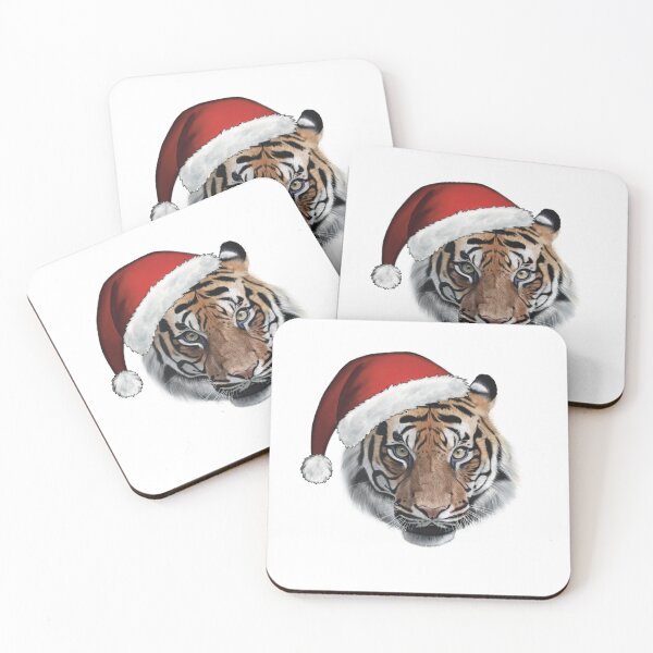 Item preview, Christmas Santa Hat Tiger designed and sold by dinnydaynaart.