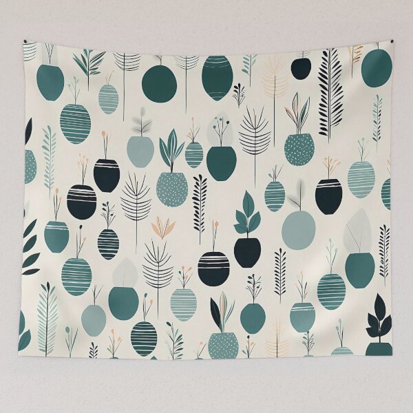 Item preview, Cute minimal modern plants in pots pattern in beige and teal designed and sold by CiniAi.