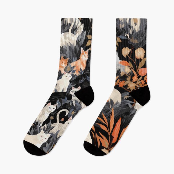 Item preview, Cute minimal autumn cats pattern in white, grey, orange and black designed and sold by CiniAi.