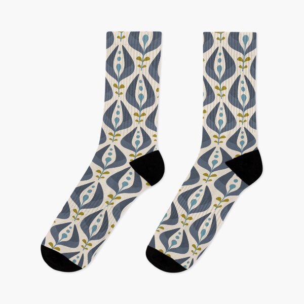 Item preview, KF 0181 D - Vintage Retro 70s Floral Pattern in Blue Gray Green designed and sold by KhakiFinch.