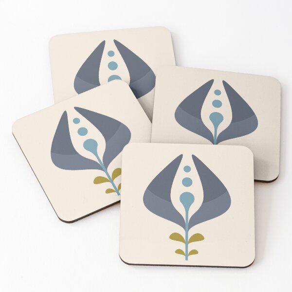 Item preview, KF 0181 D - Vintage Retro 70s Floral Pattern in Blue Gray Green designed and sold by KhakiFinch.