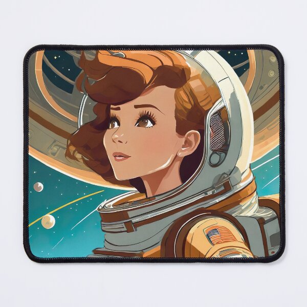 Item preview, Anybody out there, female astronaut looking into never-ending space, Pin Up. designed and sold by Captain Szybki.