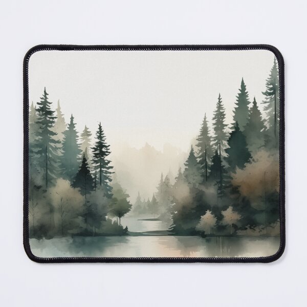 Item preview, Watercolor, minimal style pine forest in shades of green with fog designed and sold by CiniAi.
