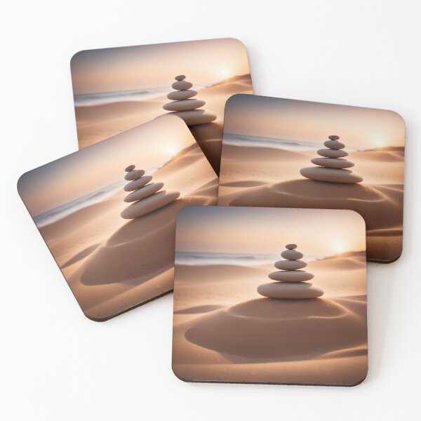 Item preview, Balanced stones on a beach in sunset light, meditation or spa concept designed and sold by Edalion.