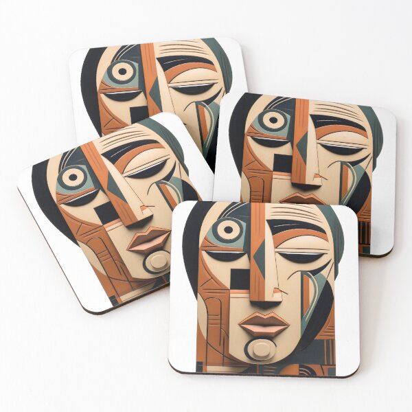 Item preview, Egyptian Pharaoh face, geometric objects art, boho style, mid century Abstract designed and sold by TeknoDust.