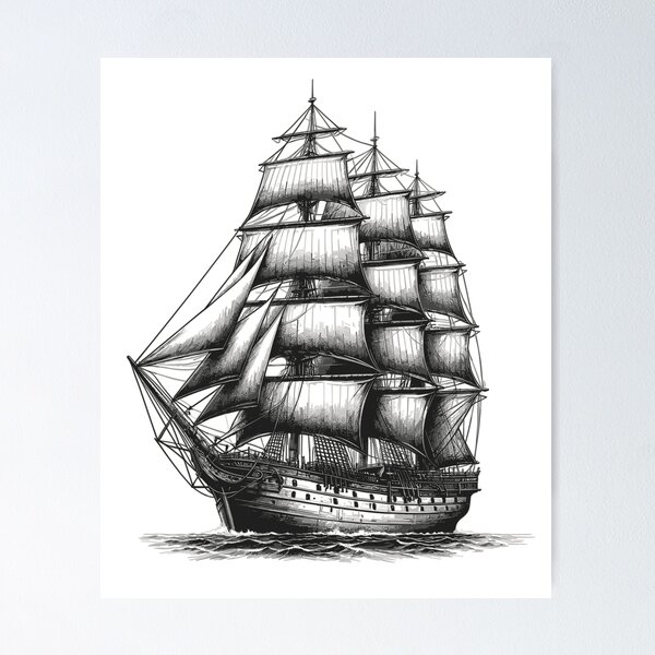 Item preview, Pencil drawing of an old sailing ship designed and sold by LongIslandDesgn.
