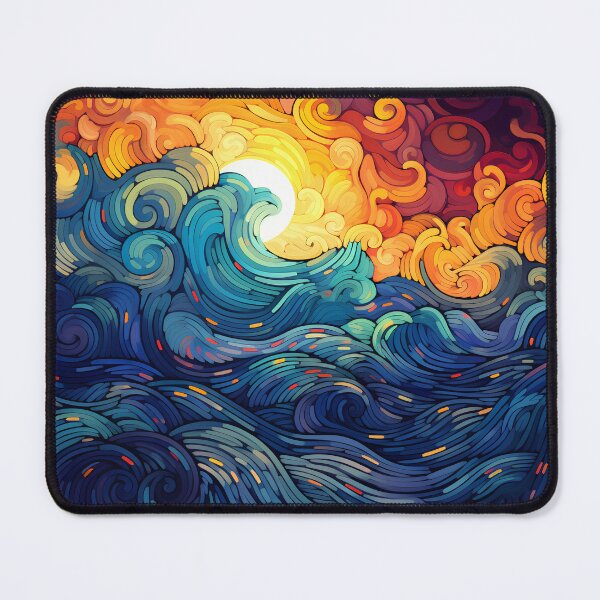 Item preview, Artistic style waves on the sea with sunset on sky designed and sold by CiniAi.