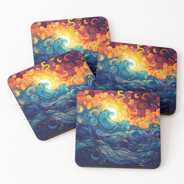 Item preview, Artistic style waves on the sea with sunset on sky designed and sold by CiniAi.