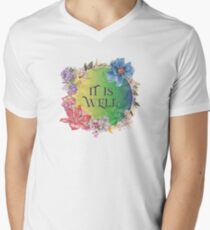 It is well - Colorful Floral Christian Gifts Men's V-Neck T-Shirt