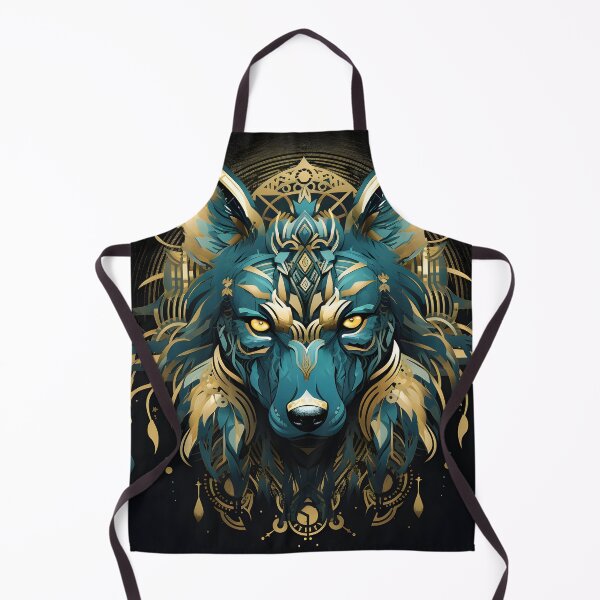 Item preview, Copy of Majestic native style wolf in turquoise and beige with golden ornaments designed and sold by CiniAi.