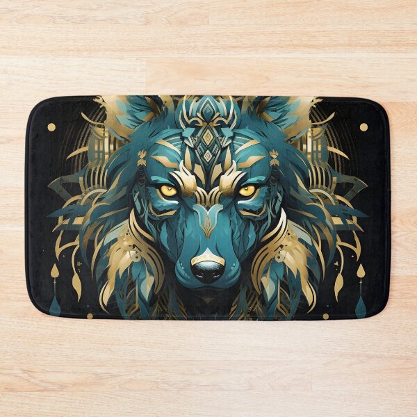 Item preview, Copy of Majestic native style wolf in turquoise and beige with golden ornaments designed and sold by CiniAi.