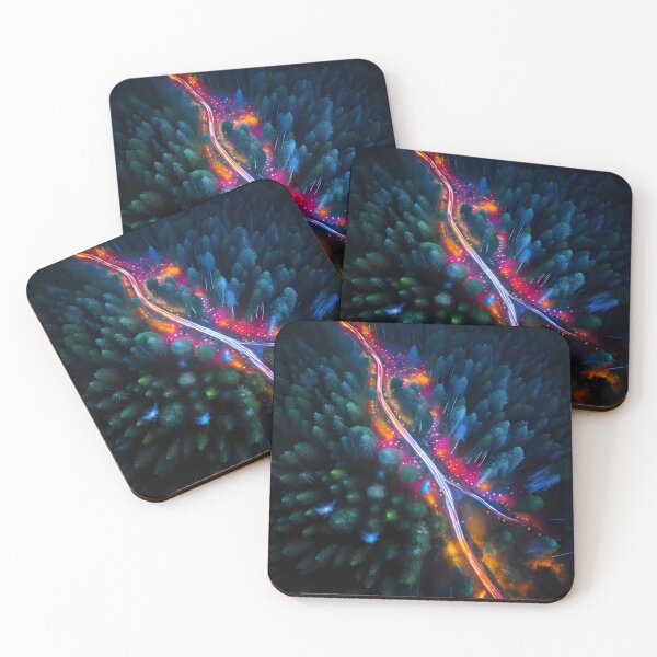 Item preview, Colorful lights racing through pine forest designed and sold by CiniAi.