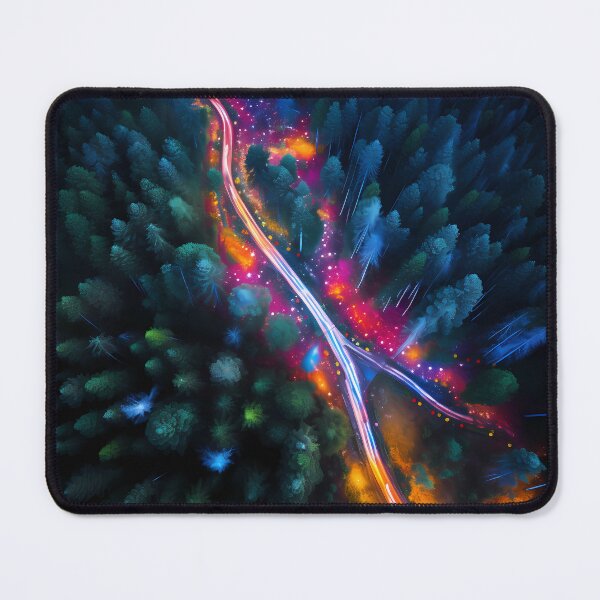 Item preview, Colorful lights racing through pine forest designed and sold by CiniAi.
