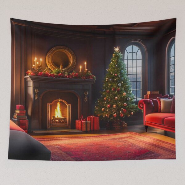Item preview, Cozy & Warm Christmas Living Room With Window - Christmas Tree, Warm Fireplace and Presents Under the Tree designed and sold by MyArt23.